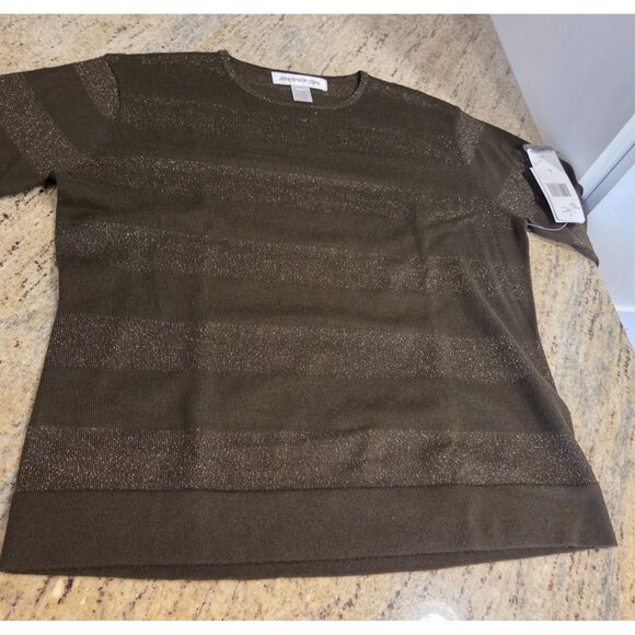 New! Jones New York Women L Green Sparkle Stripe Merino Wool Blend Sweater - Picture 6 of 12